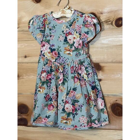 Vintage Rare Editions Girls Dress Floral Green. Pink Trim. USA! Size 6 - Picture 1 of 7